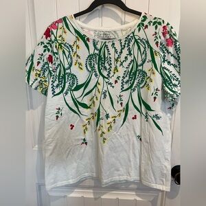 Talbots 2X White Floral Vine Short Sleeve Tee